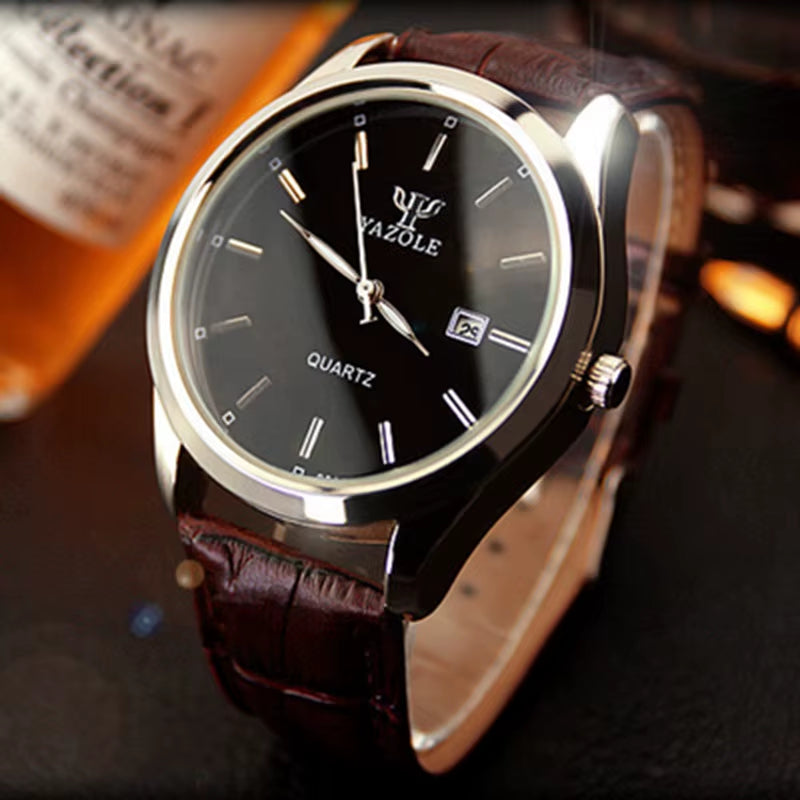 YAZOLE Men's Luxury Automatic Date Watch with Leather Strap - Professional Business Timepiece