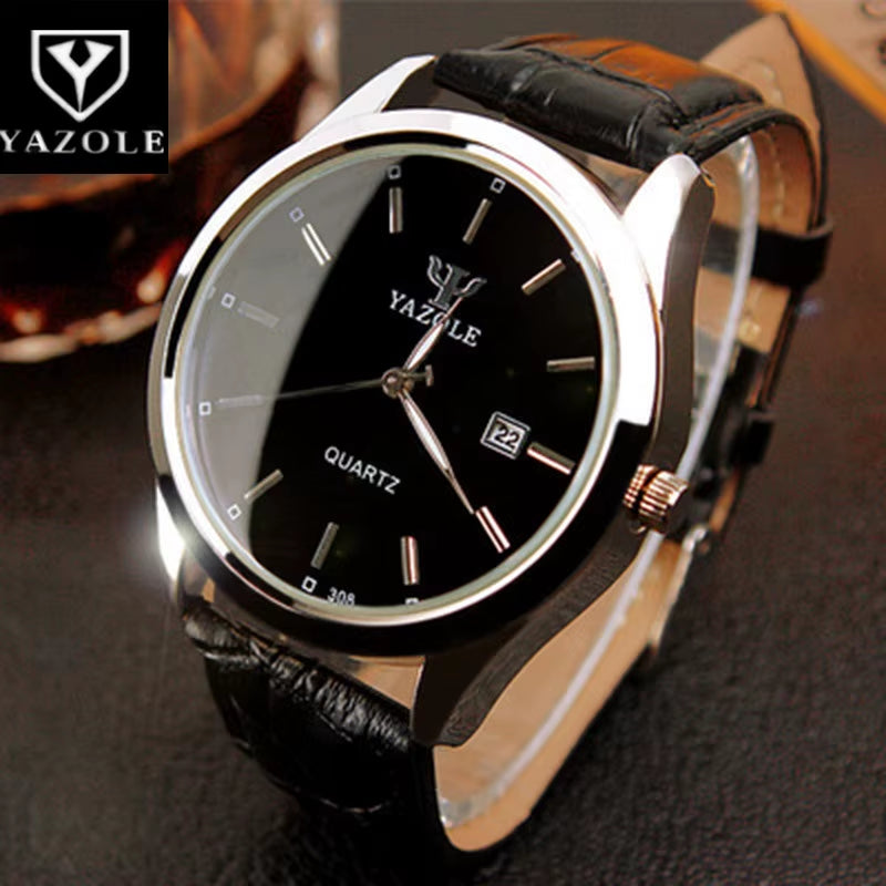 YAZOLE Men's Luxury Automatic Date Watch with Leather Strap - Professional Business Timepiece
